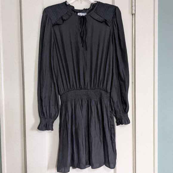 Vestique Wishing Well gray smocked waist balloon sleeve silky midi dress S - Picture 8 of 11